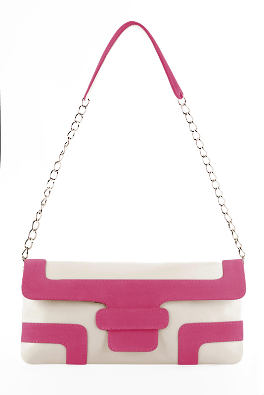 Off white and fuschia pink women's dress clutch, for weddings, ceremonies, cocktails and parties. Top view - Florence KOOIJMAN